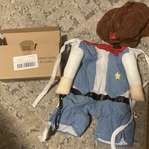 Dog or Cat Cowboy Sheriff Costume with Hat - Blue and Red - Halloween Costume -M